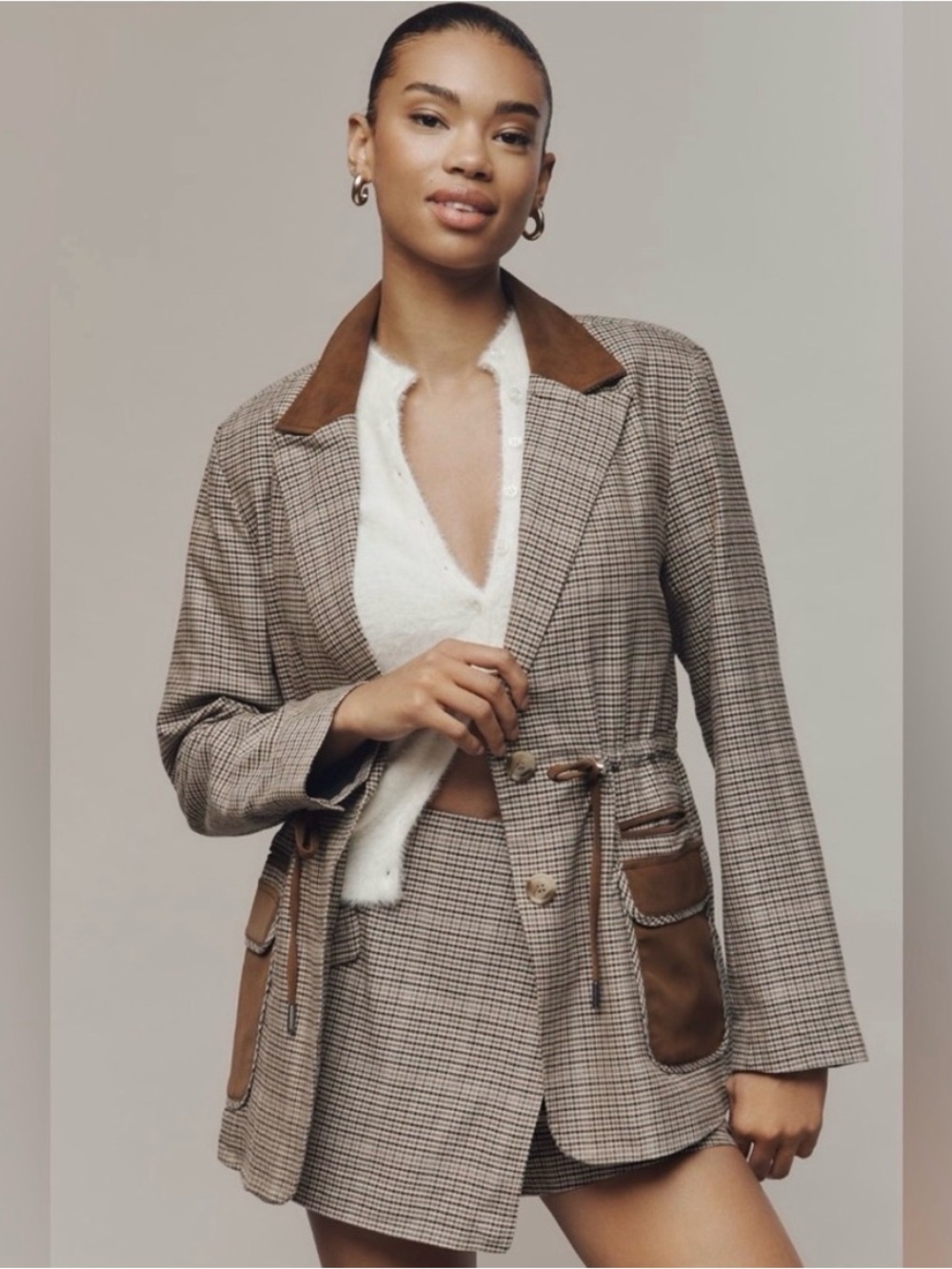 Maeve Cinch Waist Plaid Blazer – Size Small